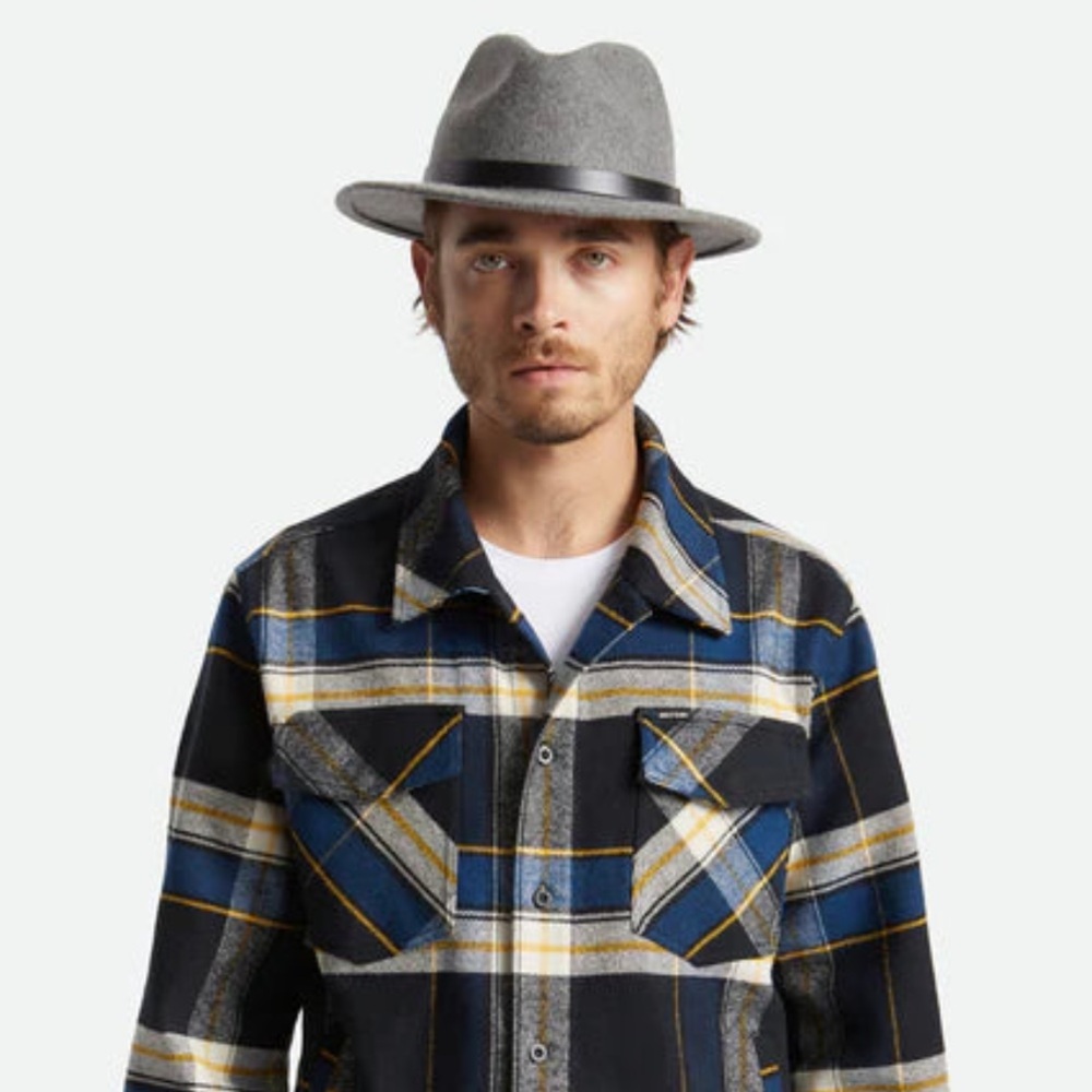 Brixton Messer Fedora Heather Grey Hat Size L